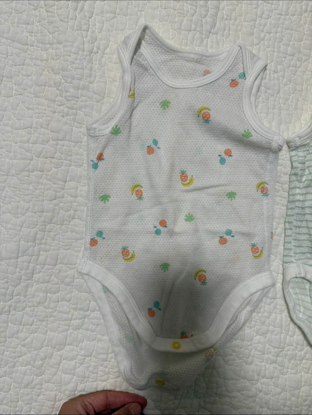 Uniqlo 6-12 months mesh Sleeveless One-Piece Bodysuit Pack - White, Light Green,